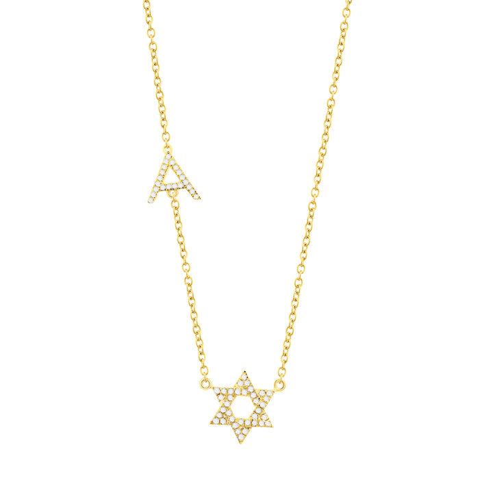  Diamond Pave Star Of David Initial Necklace 14K - Adina Eden's Jewels