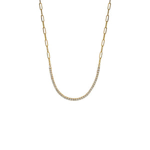 Diamond Half Tennis Paperclip Necklace 14K