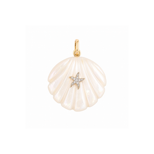 Diamond MOP Shell Charm 14K