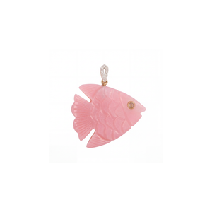 Pink Opal Carved Fish Diamond Charm 14K