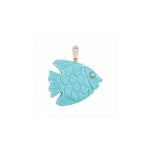 Turquoise Carved Fish Diamond Charm 14K