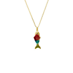 Multi-Color Multi Color Scales Fish Pendant Necklace - Adina Eden's Jewels