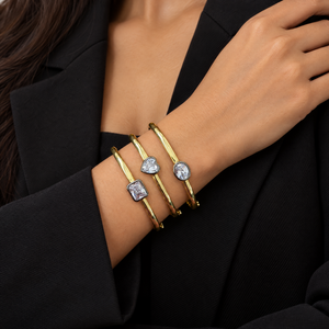 CZ Heart Encased Bangle Bracelet - Adina Eden's Jewels