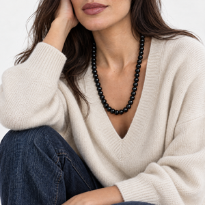 Onyx Natural Stone Ball Chain Necklace 10MM - Adina Eden's Jewels
