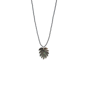 Onyx Carved MOP Leaf /Hematite Beaded Pendant Necklace - Adina Eden's Jewels
