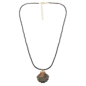 Dark MOP Seashell /Hematite Beaded Pendant Necklace