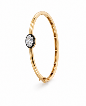 14K Gold / 3CT Lab Grown Diamond Oval Encased Bezel Bangle 14K - Adina Eden's Jewels
