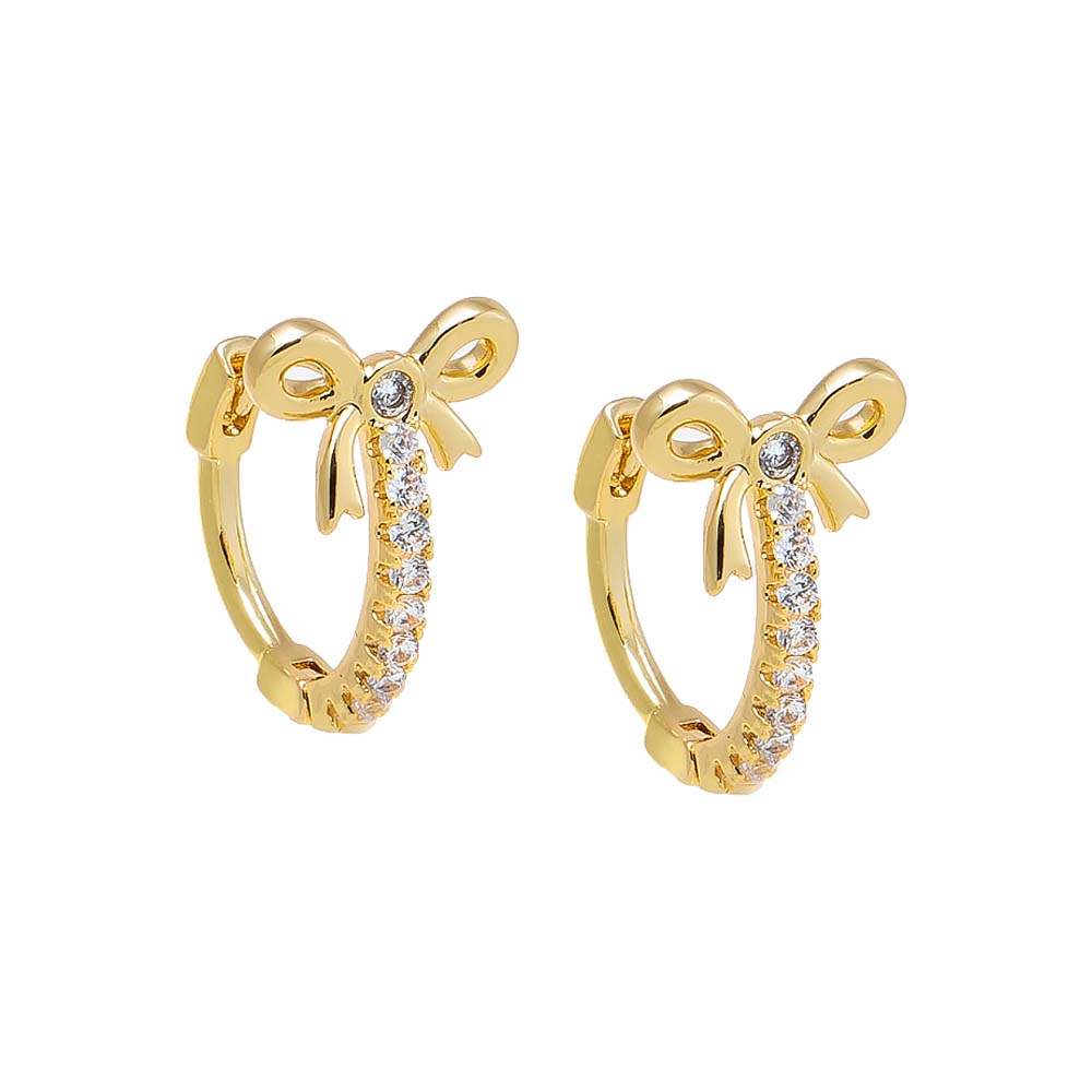 Gold Pave Bow Tie Motif Huggie Earring - Adina Eden's Jewels