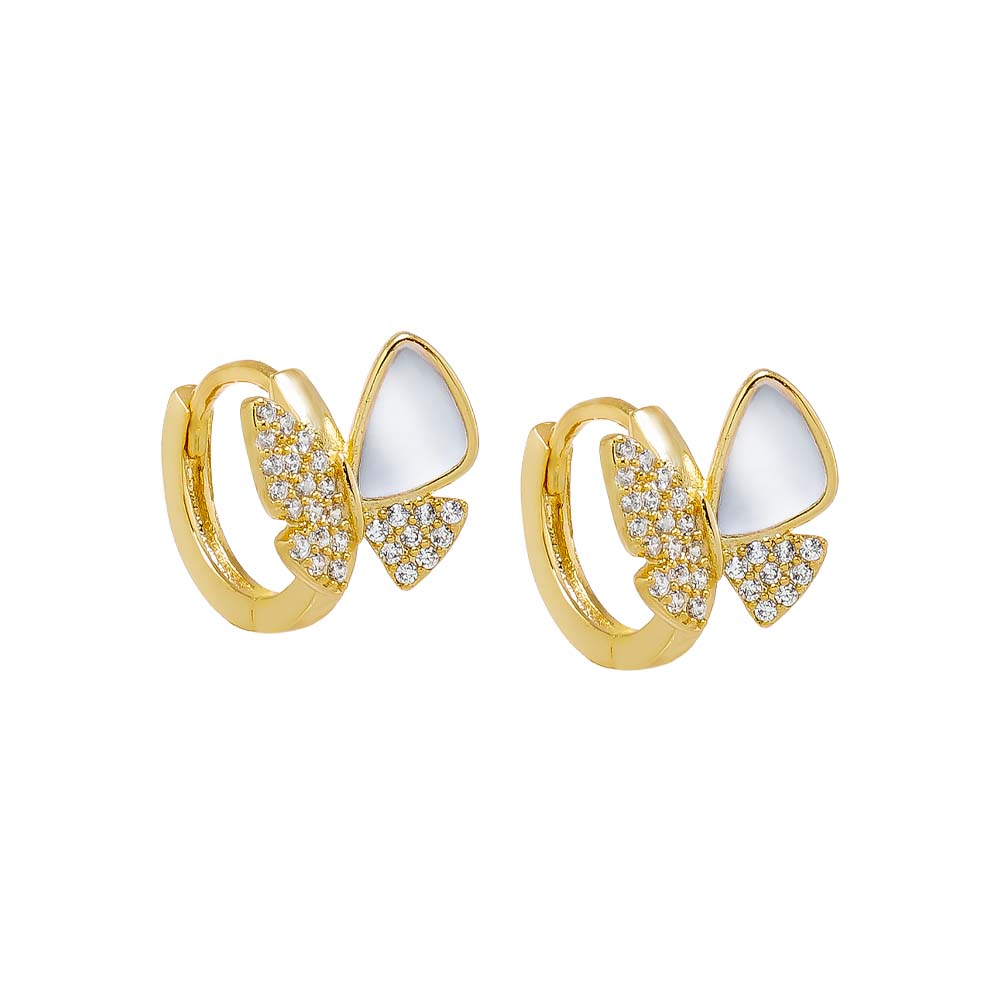 Gold Pave X MOP Butterfly Huggie Earring - Adina Eden's Jewels