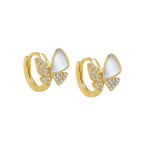 Gold Pave X MOP Butterfly Huggie Earring - Adina Eden's Jewels