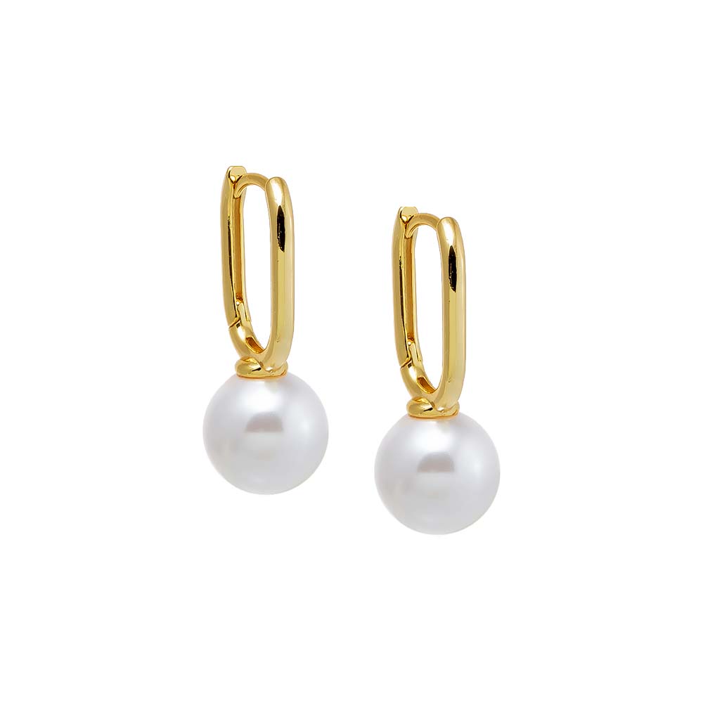 Gold Solid Paperclip Pearl Huggie Earring - Adina Eden's Jewels