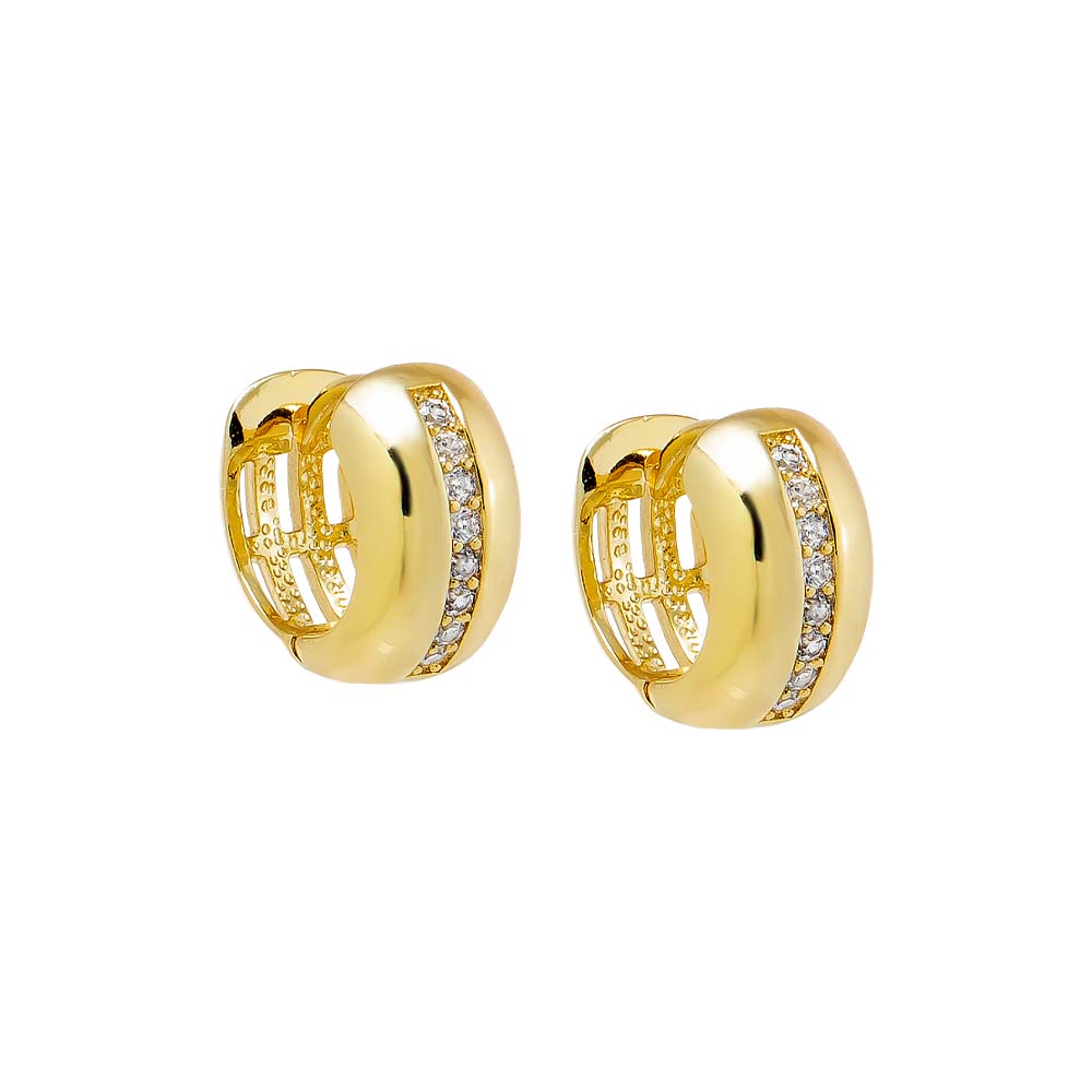 Gold CZ Lined Wide Huggie Earring - Adina Eden's Jewels