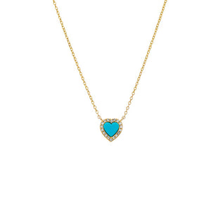 Turquoise Diamond Pave Colored Stone Heart Necklace 14K - Adina Eden's Jewels