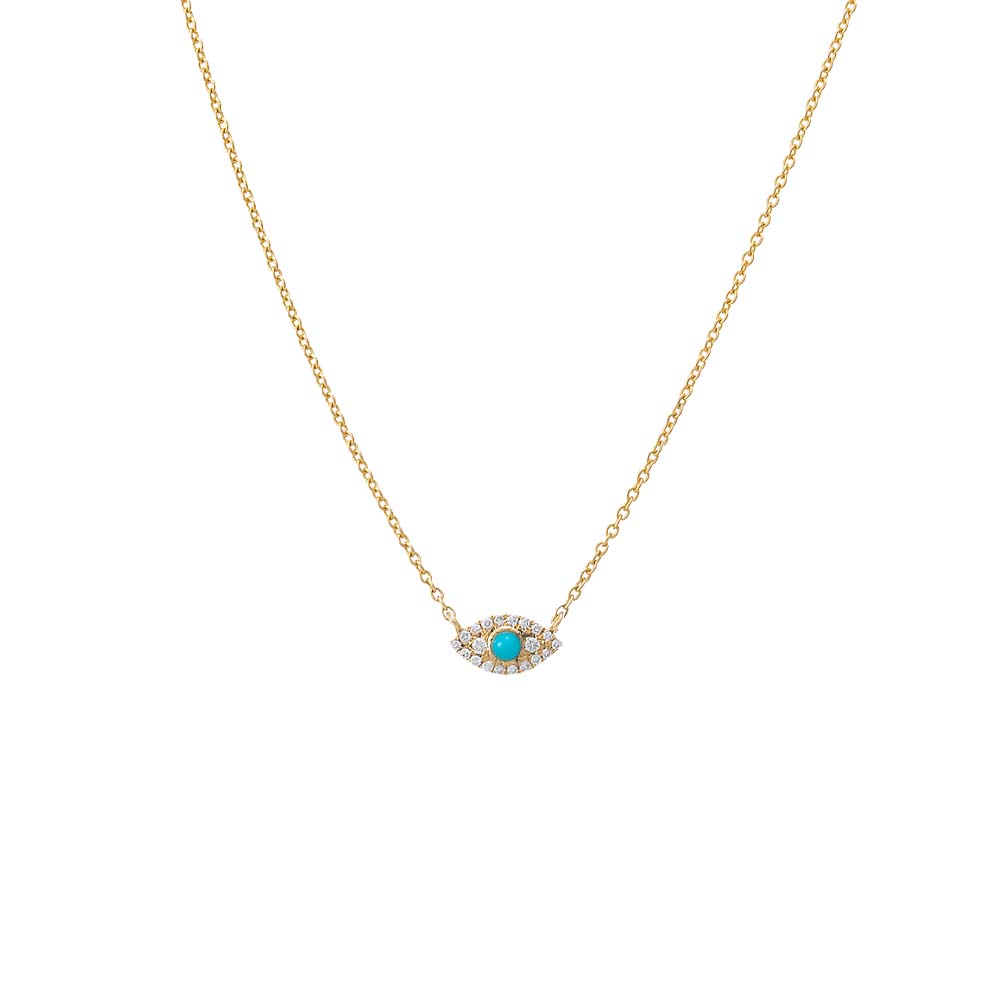Turquoise Diamond Pave X Turquoise Evil Eye Necklace 14K - Adina Eden's Jewels