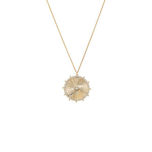  Diamond Bezel Ridged Disc Pendant Necklace 14K - Adina Eden's Jewels