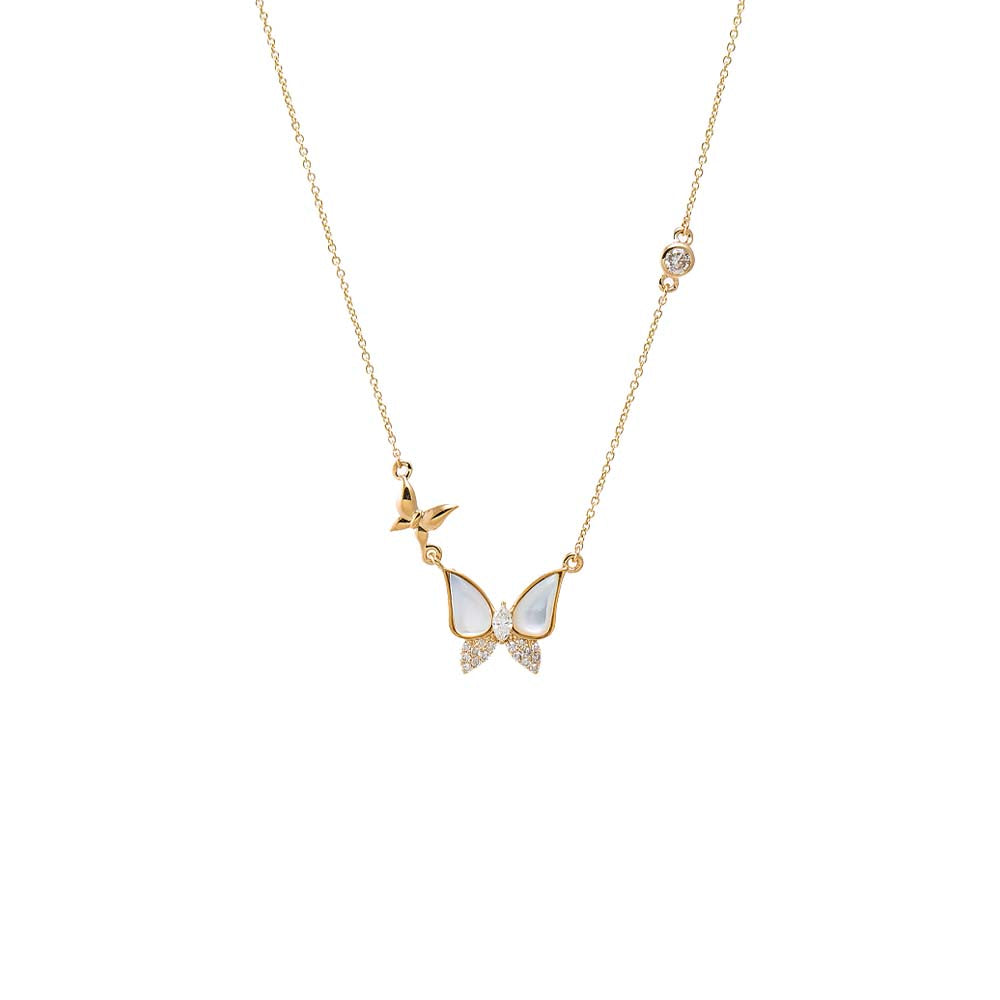 14K Gold Diamond Pave X Mother Of Pearl Butterfly Pendant Necklace 14K - Adina Eden's Jewels