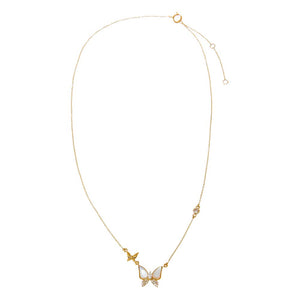 Diamond Pave X Mother Of Pearl Butterfly Pendant Necklace 14K - Adina Eden's Jewels