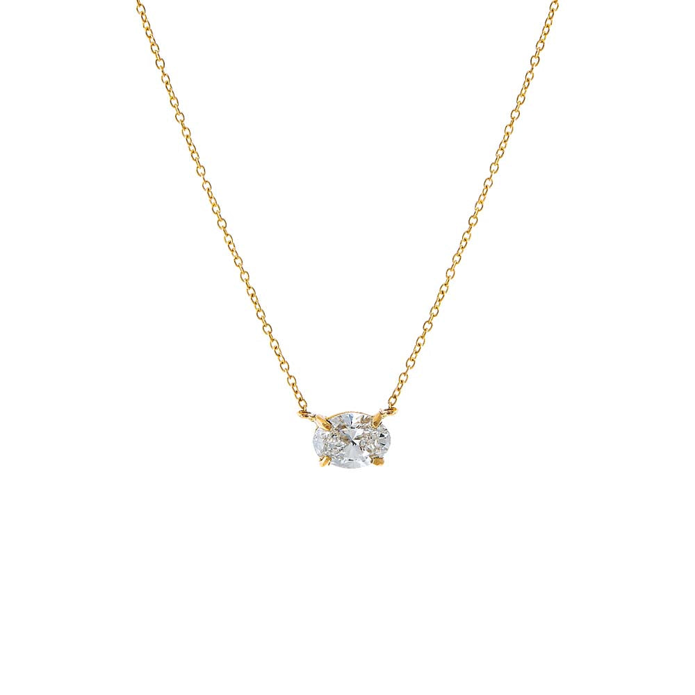 14K Gold / 1CT Lab Grown Diamond Oval Solitaire Necklace 14K - Adina Eden's Jewels
