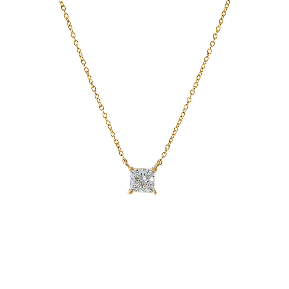 14K Gold / 1CT Lab Grown Diamond Princess Cut Solitaire Necklace 14K - Adina Eden's Jewels