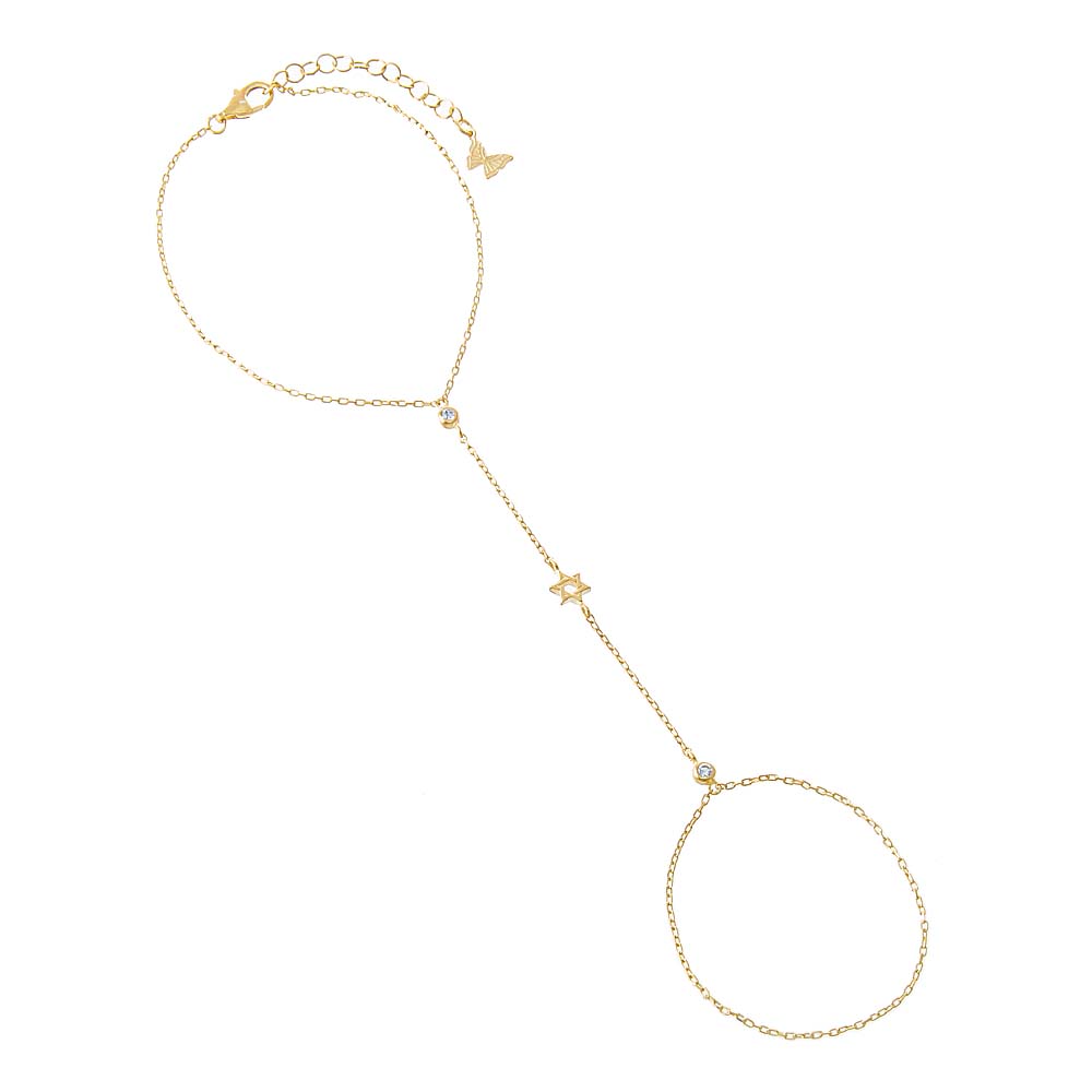 Gold CZ Bezel Star Of David Hand Chain - Adina Eden's Jewels
