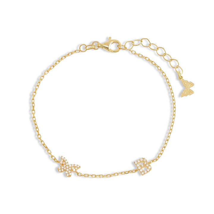 Gold / B Pavé Butterfly Initial Bracelet - Adina Eden's Jewels