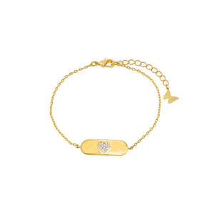 Gold Pave Heart Accented ID Charm Bracelet - Adina Eden's Jewels