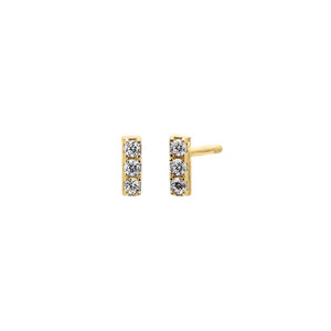 14K Gold / Pair Pave Mini Bar Stud Earring 14K - Adina Eden's Jewels