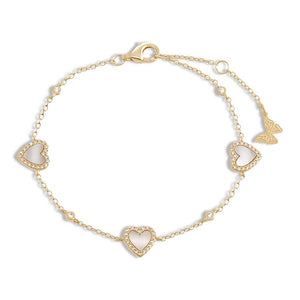 Mother of Pearl Pavé Multi Heart Stone Bracelet - Adina Eden's Jewels