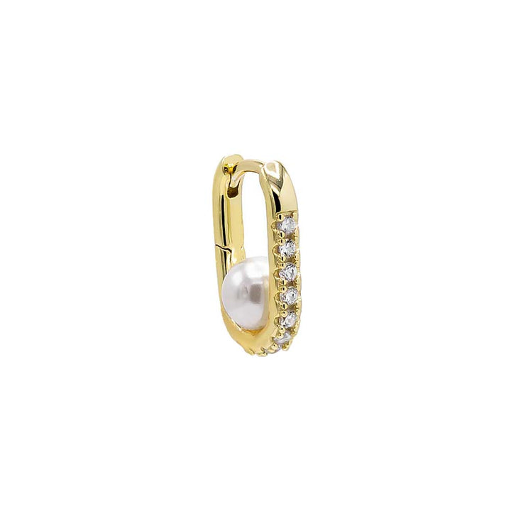 Pearl White / Single Pavé Oval X Pearl Huggie Earring - Adina Eden's Jewels