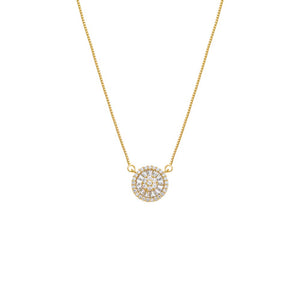 Gold Pave X Baguette Round Pendant Necklace - Adina Eden's Jewels