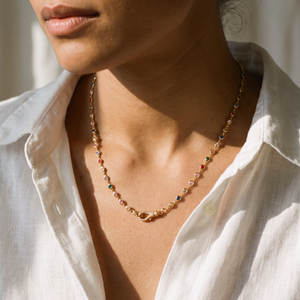 Pave Lobster Clasp CZ Colored Bezel Link Chain Necklace 36" - Adina Eden's Jewels