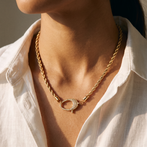 Pave Oversized Lobster Clasp Twisted Rope Chain Toggle Necklace - Adina Eden's Jewels