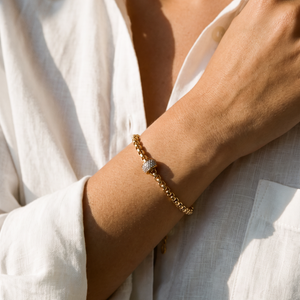 Pave Rondelle Wide Box Link Bracelet