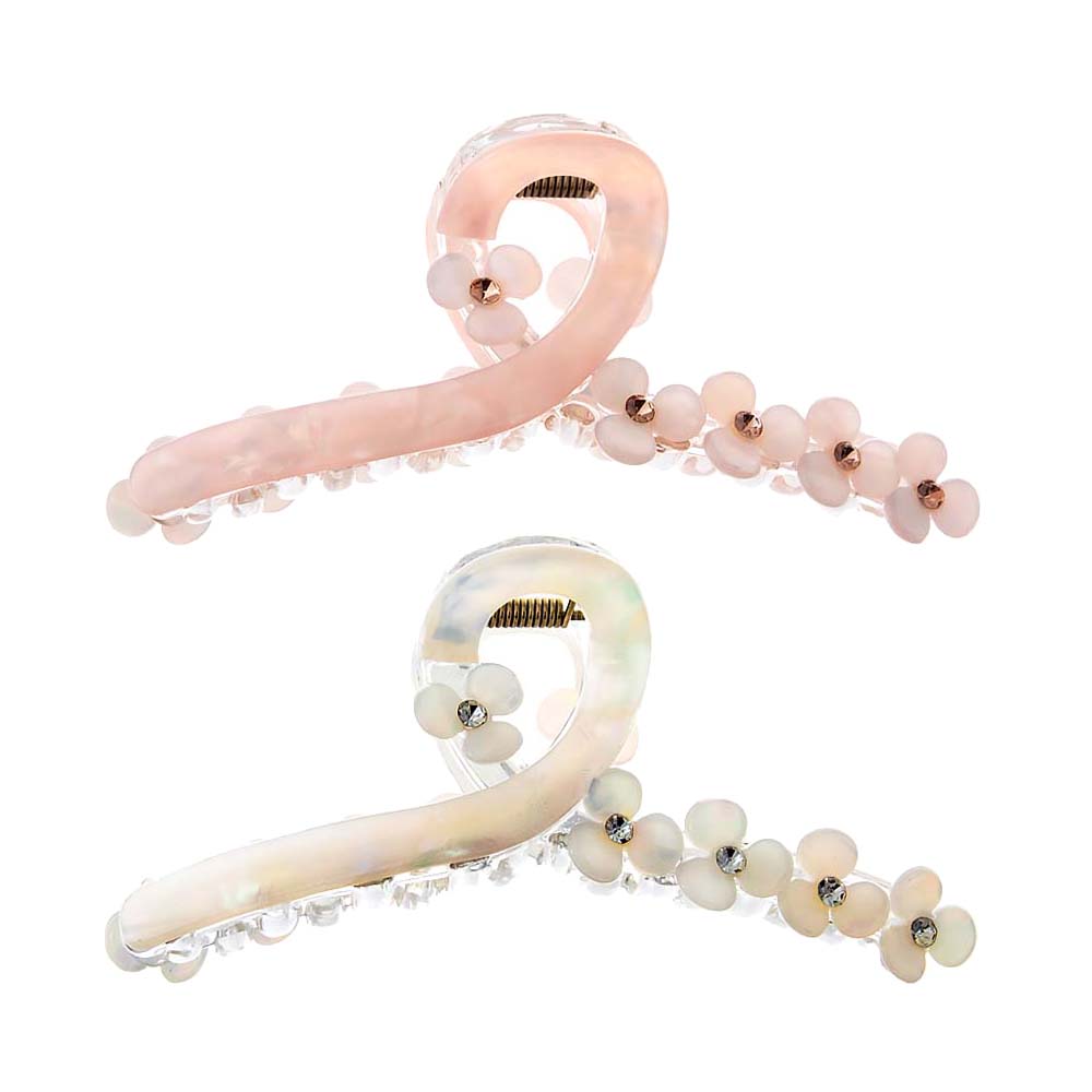 Light Pink & Cream Multi Flower Loop Hair Claw Clip Set - Adina Eden's Jewels