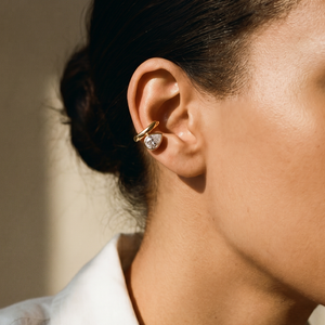 Lab Grown Diamond Pear Bezel Ear Cuff 14K - Adina Eden's Jewels