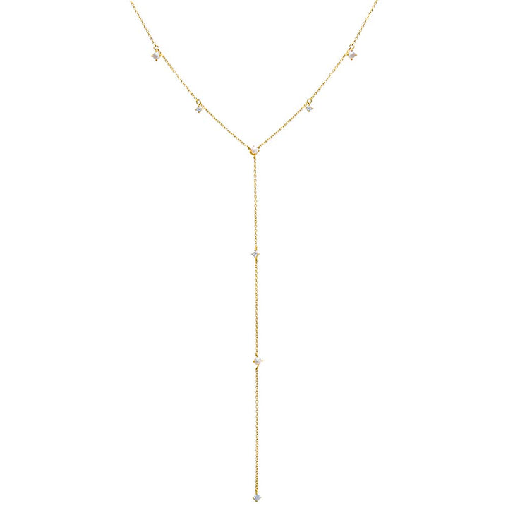 Pearl White Pearl & CZ Station Lariat Necklace - Adina Eden's Jewels