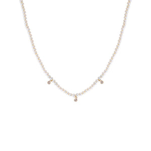 14K Gold Triple Diamond Bezel Pearl Necklace 14K - Adina Eden's Jewels