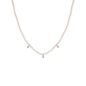 14K Gold Triple Diamond Bezel Pearl Necklace 14K - Adina Eden's Jewels