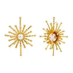 Gold Pearl X Beaded Lined Spike Chandelier Stud Earring - Adina Eden's Jewels