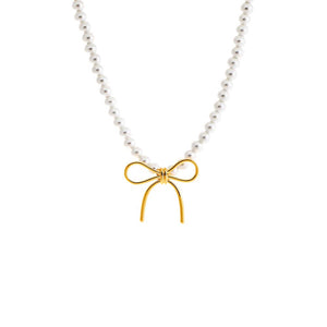  Pearl X Solid Bow Tie Necklace - Adina Eden's Jewels