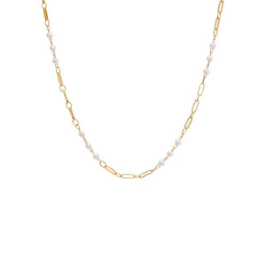 Gold Pearl X Paperclip Chain Necklace - Adina Eden's Jewels
