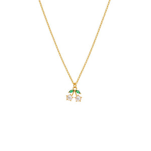 Pearl & Emerald Cherry Pendant Necklace