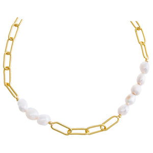 Gold Pearl & Paperclip Necklace - Adina Eden's Jewels