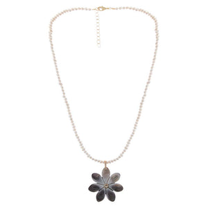 Onyx MOP Flower Fresh Water Pearl Pendant Necklace