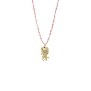 Gold CZ Colored Koi Fish/ Pink Quartz Beaded Pendant Necklace - Adina Eden's Jewels