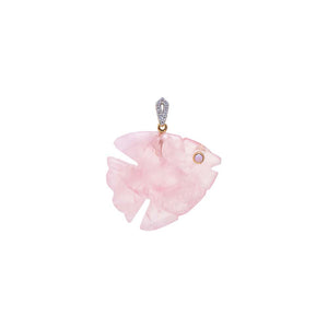 Rose Quartz Rose Quartz Carved Fish Diamond Charm 14K - Adina Eden's Jewels