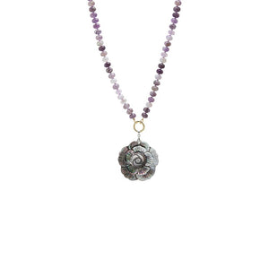 Amethyst Carved Dark MOP Pendant with Amethyst Beaded Necklace - Adina Eden's Jewels