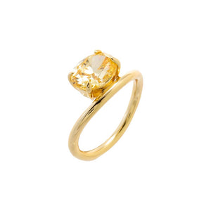 Gold / 6 Yellow Quartz Solitaire Pinky Ring - Adina Eden's Jewels