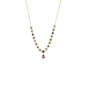 Multi-Color Bezel Graduated Drop Pendant Necklace