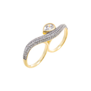 Two-Tone / 6 Pave Two-Tone Double Finger Statement Ring - Adina Eden's Jewels